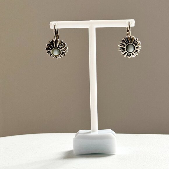 Vintage Silver Grey Glow Style Cabochon Dangle Leverback Earrings - Picture 5 of 10